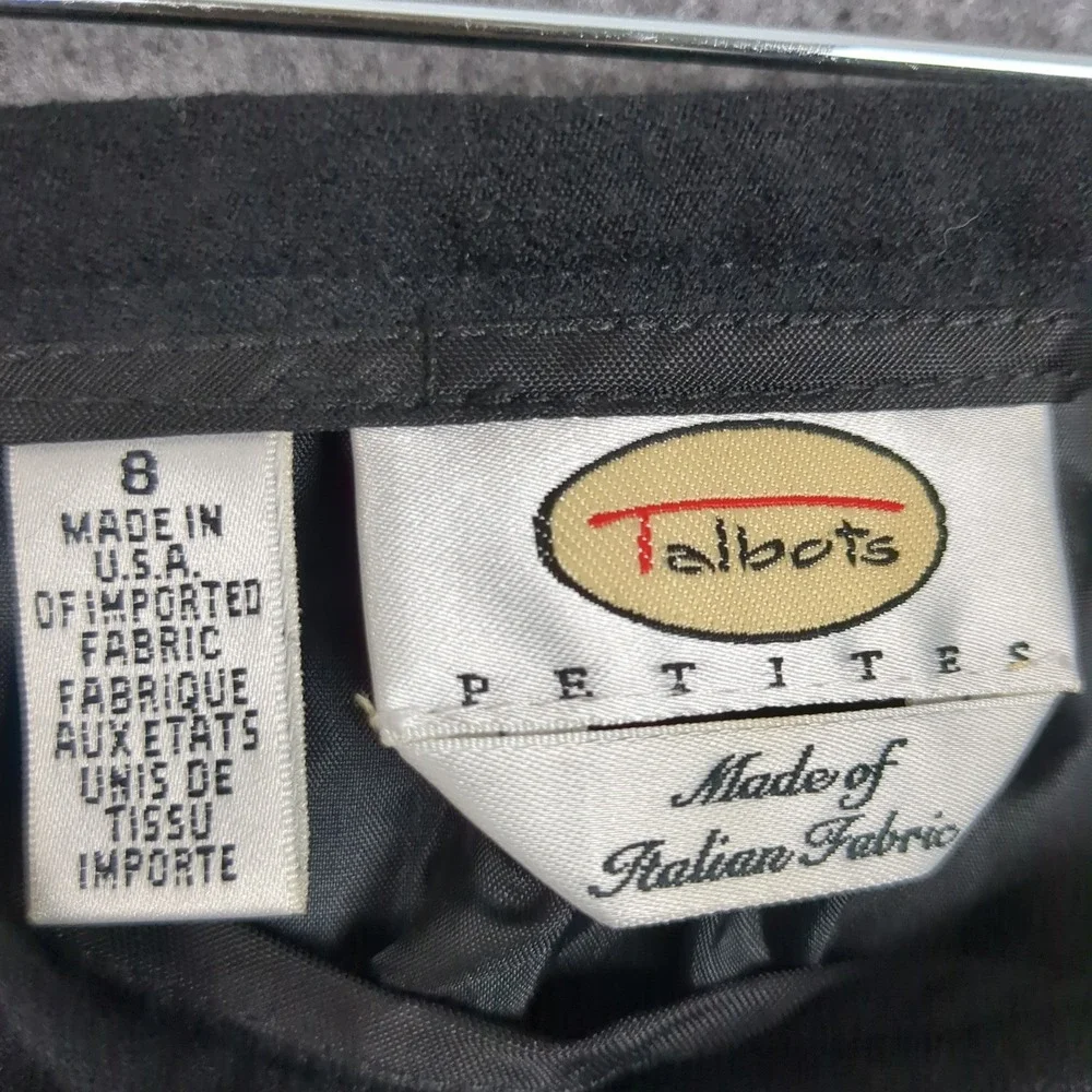 Talbots Petites Black 100% Wool Pencil Skirt Italian Fabric Pleated Vent Size 8P